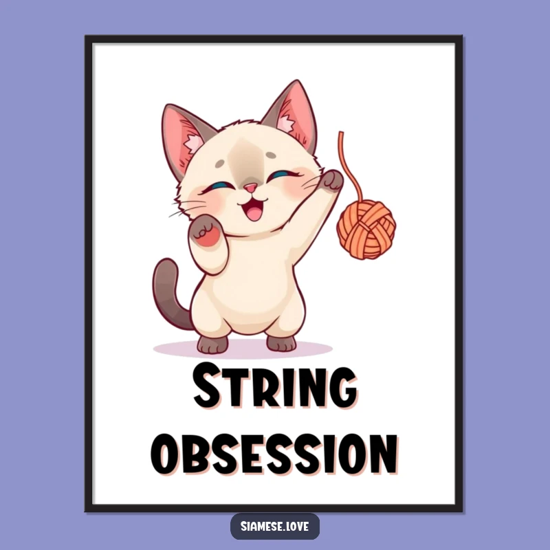 Funny Siamese Cat Yarn Digital Print: Instant Hilarious Wall Art Download