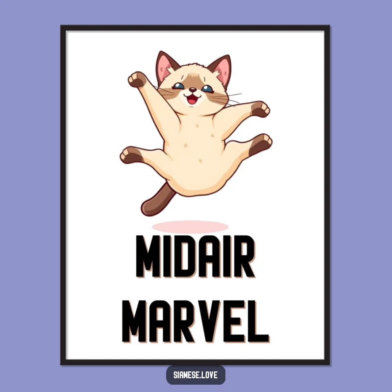 Funny Kawaii Siamese Cat Somersault Digital Print: Instant Action Art