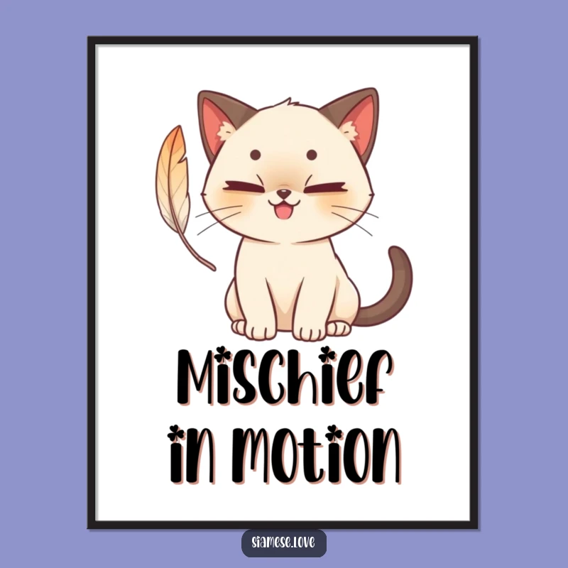 Funny Siamese Cat Feather Play Digital Print - Instant Mischievous Art