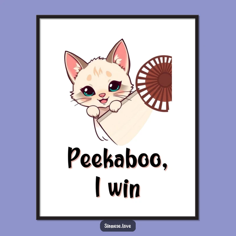Funny Siamese Cat Fan Hideout Digital Art Print - Mischievous Feline Decor!