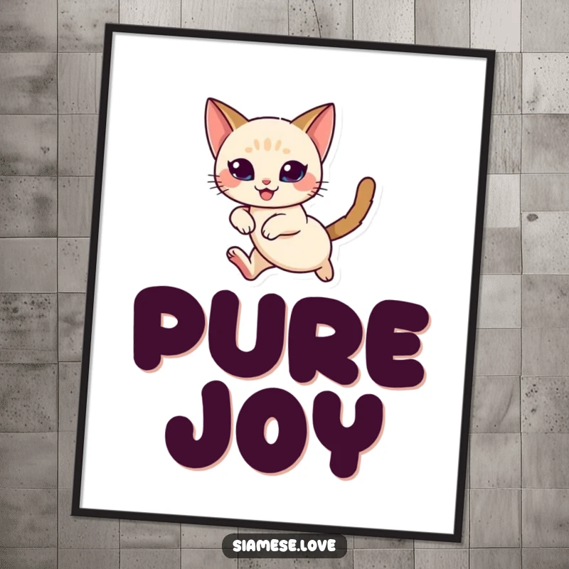 Funny Siamese Cat Digital Art Print: A graceful Siamese cat character in a joyful mid-leap pose.