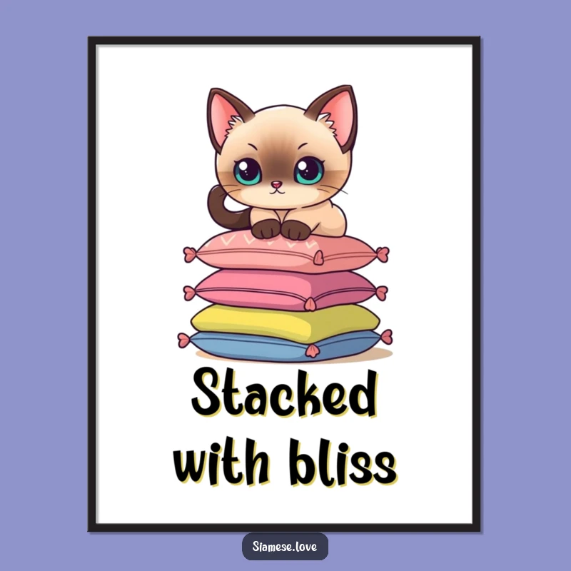 Funny Siamese Cat Digital Print: Cushion Perch Art, Instant Feline Decor