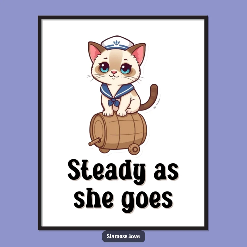 Funny Kawaii Cat Digital Art: Sailor Balance Wall Decor