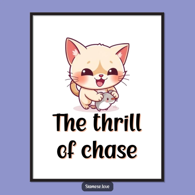 Funny Cat Mouse Toy Digital Art Print - Kawaii Siamese Decor, Instant Gift!