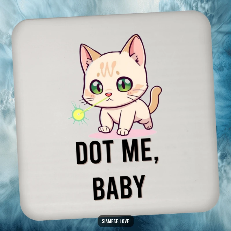 Funny Siamese Cat Coaster: A humorous depiction of a startled Siamese cat chasing a laser dot, protecting surfaces with style.
