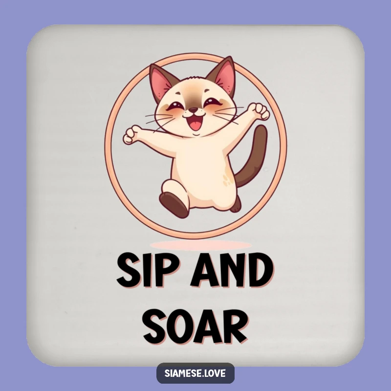 Funny Cat Coaster - Cheerful Siamese Leap, Protect Surfaces Funny Gift