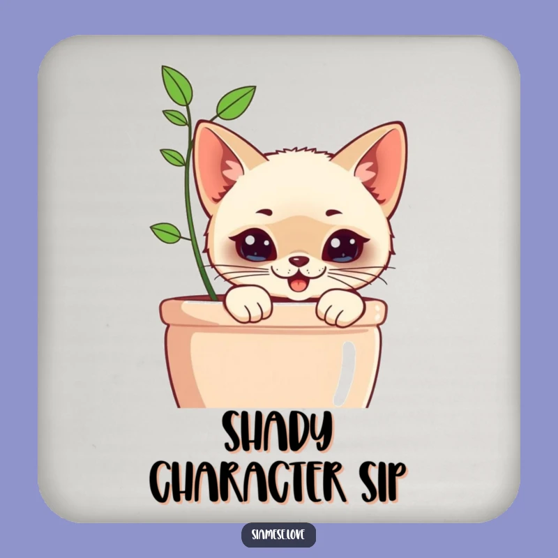 Funny Kawaii Siamese Cat Planter Coaster Set: Protect Surfaces, Hilarious Funny Gift