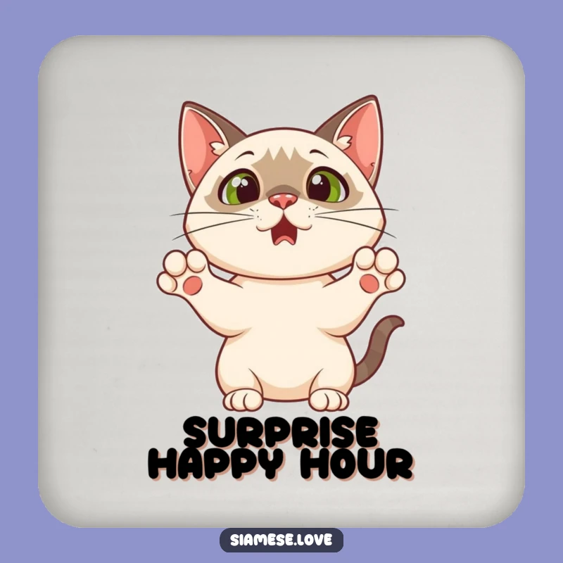 Funny Siamese Cat Coaster: Surprised Paws Up - A Hilarious Gift!