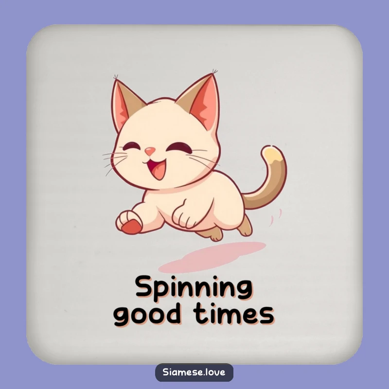Funny Siamese Cat Coaster: Tail Chasing Blur - A Hilarious Gift!