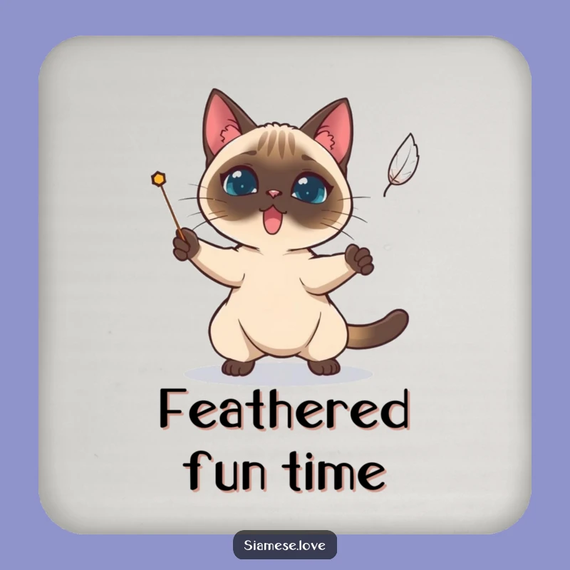 Funny Siamese Cat Feather Coaster - Protect Surfaces with Focused Feline!