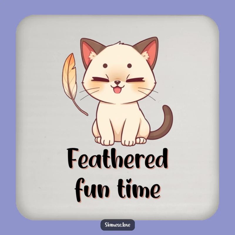 Funny Siamese Cat Feather Play Coaster - Protect Surfaces with Charm
