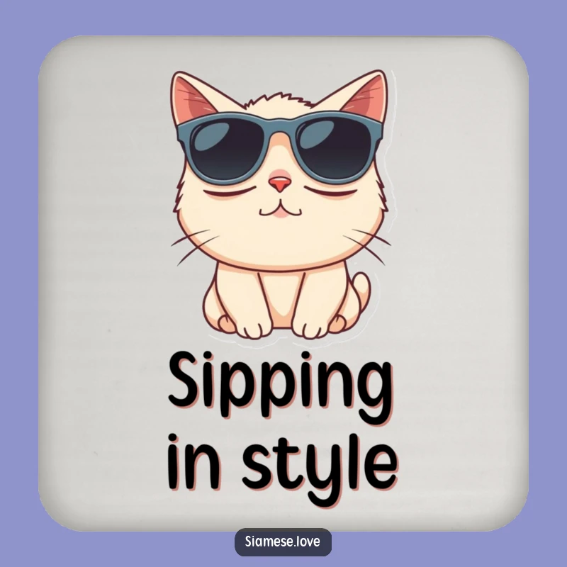 Funny Siamese Cat Sunglasses Coaster - Protect Surfaces with Cool Style!