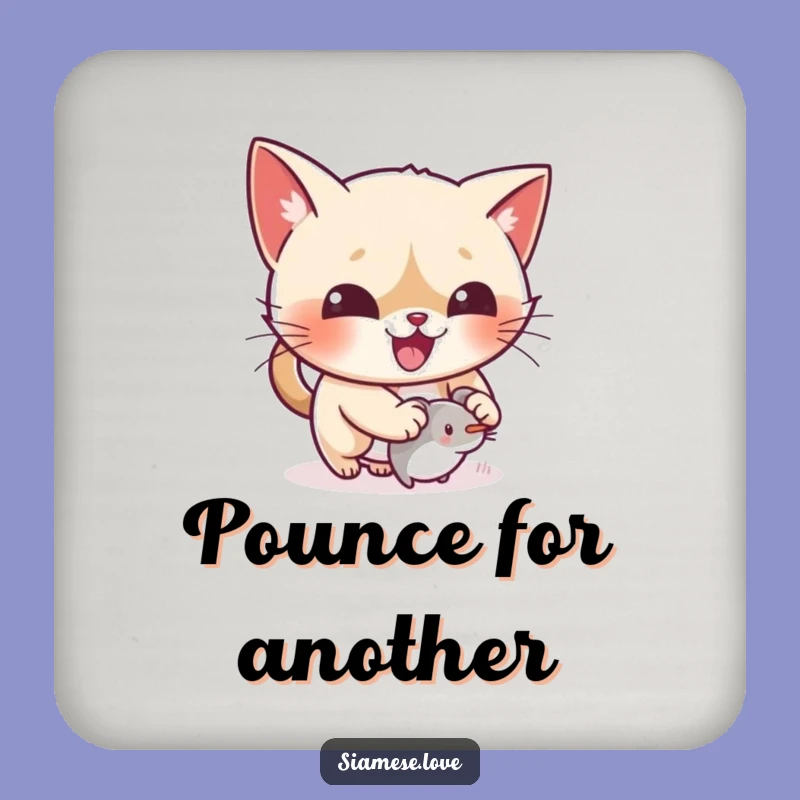 Funny Cat Mouse Toy Coaster - Kawaii Siamese Drink Protector, Small Gift!