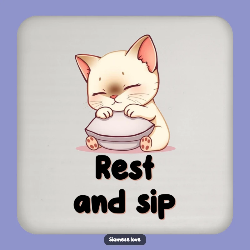 Funny Siamese Cat Coasters: Cute Kawaii Kitty Nuzzling Cushion - Protect Surfaces with Feline Charm