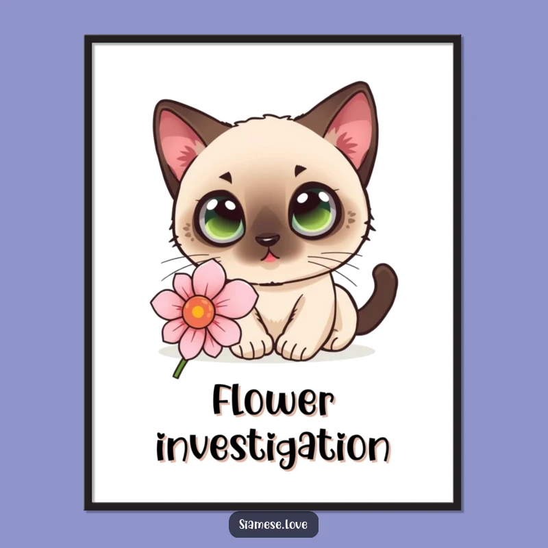Funny Cat Flower Poster - Kawaii Siamese Art, Whimsical Decor Gift!