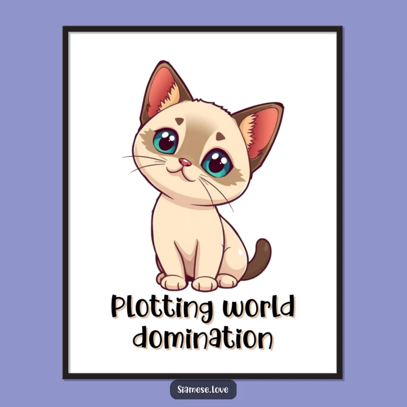 Funny Cat Head Tilt Poster - Kawaii Siamese Art, Intriguing Decor Gift!