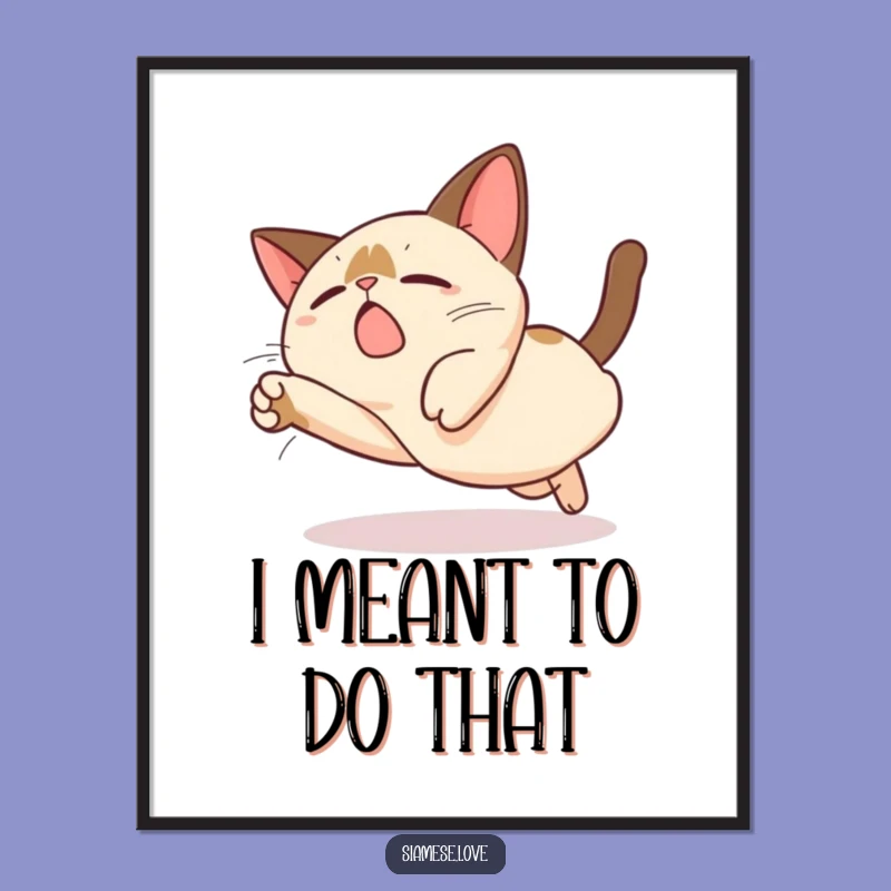 Funny Kawaii Siamese Cat Dive Poster: Adorable and Amusing Wall Art