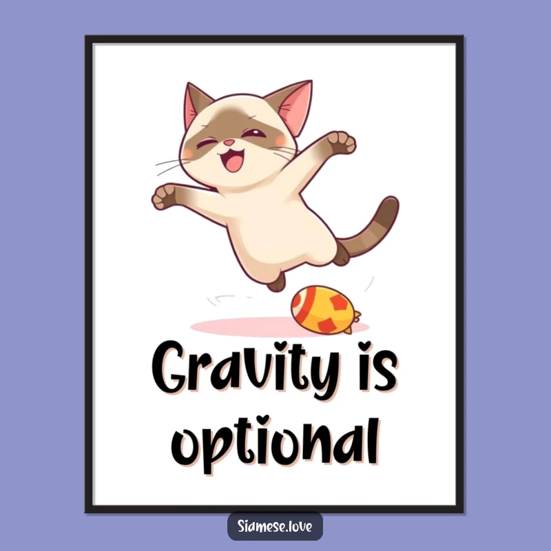 Funny Kawaii Siamese Cat Leap Poster - Joyful Wall Art & Playful Gift