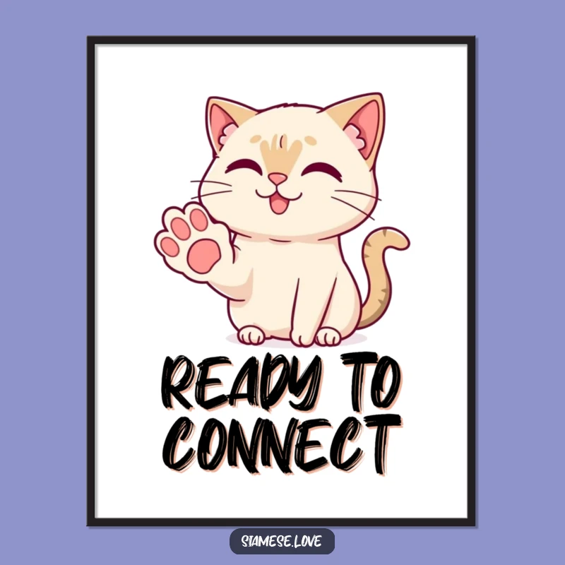 Funny Kawaii Siamese Cat Paw Poster: Charming Wall Art for Cat Lovers