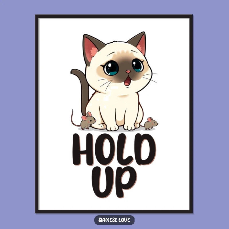 Funny Kawaii Siamese Cat Poster: Shocked Wall Art for Cat Lovers' Homes