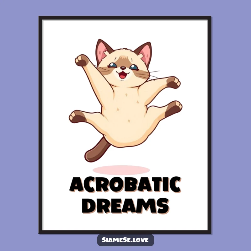 Funny Kawaii Siamese Cat Somersault Poster: Dynamic Wall Art