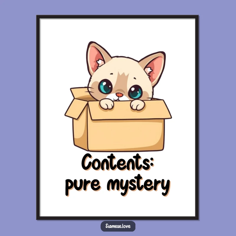 Funny Siamese Cat Box Poster - Curious Feline Art, Gift Idea