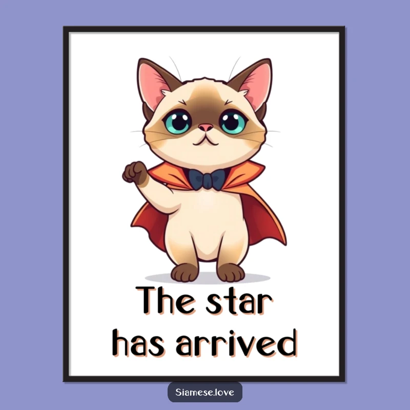Funny Siamese Cat Cape Poster - Theatrical Feline Wall Art Gift