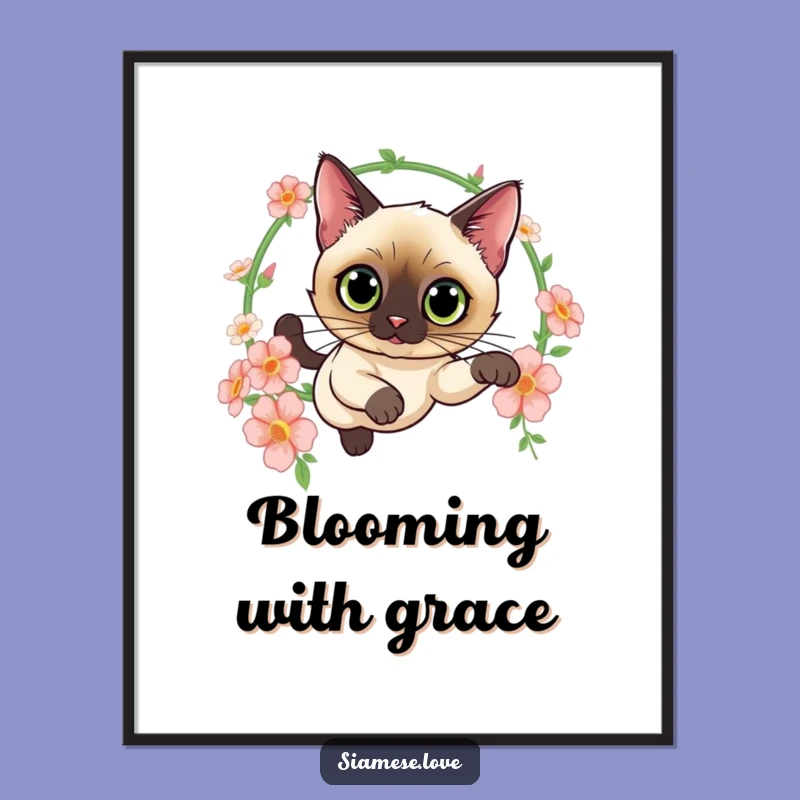 Funny Siamese Cat Flower Leap Poster - Elegant Wall Art