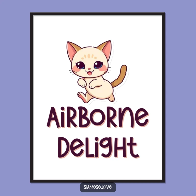 Funny Siamese Cat Leap Poster: Elegant Wall Art for Joyful Spaces