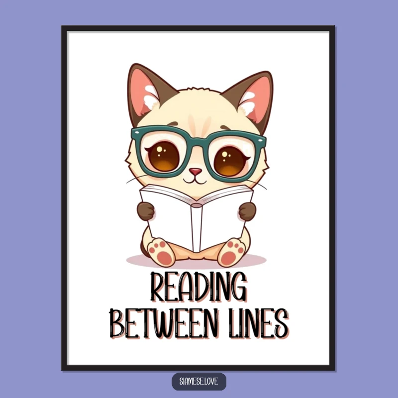 Funny Siamese Cat Poster - Upside Down Book Art for Wall Decor