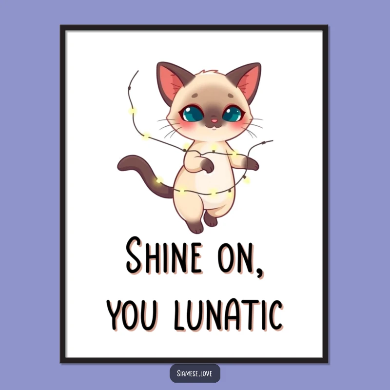 Funny Siamese Cat Twirling Lights Poster - Magical Feline Holiday Decor Gift!