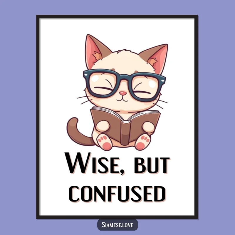 Funny Siamese Cat Upside Down Book Poster - Quirky Wall Art Gift!