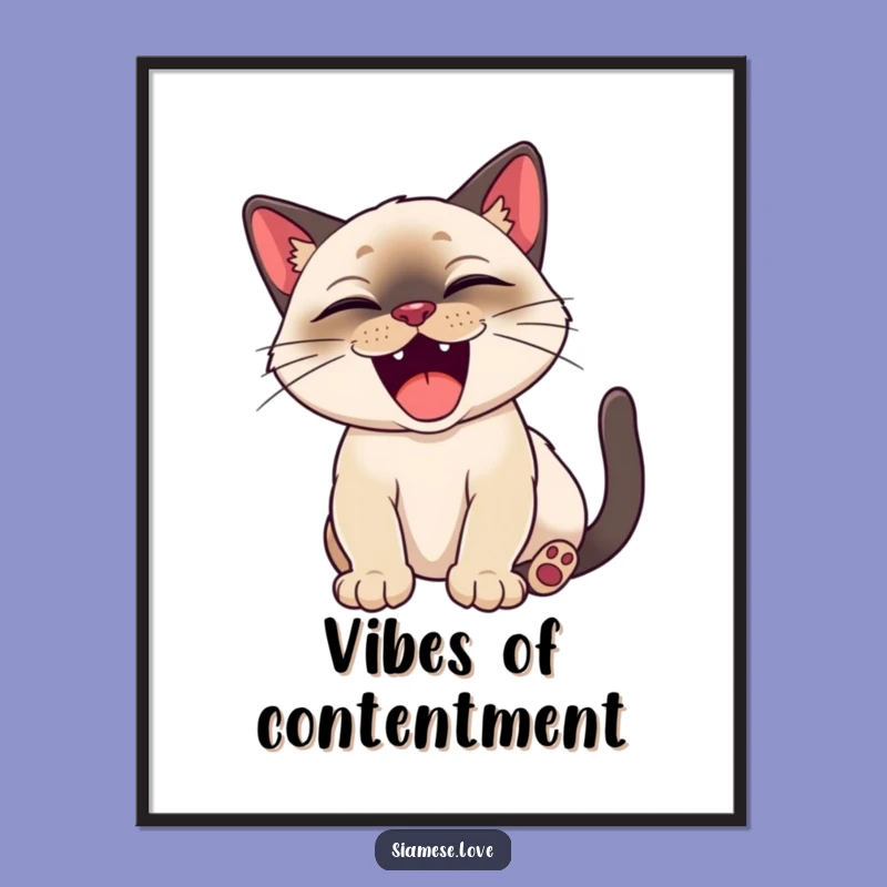 Funny Siamese Cat Yawn Art Print - Happy Decor & Relaxed Funny Gift!
