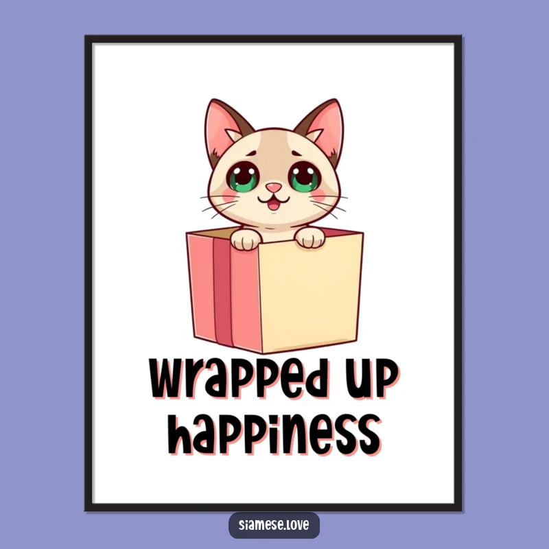 Funny Surprise Siamese Cat Art Print: Joyful Reveal & Wall Decor