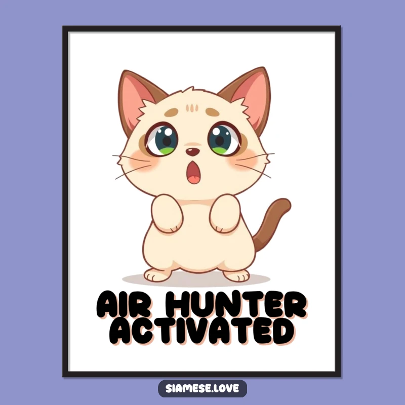 Funny Surprised Cat Poster - Wide-Eyed Siamese Pounce Art, Wall Decor Gift