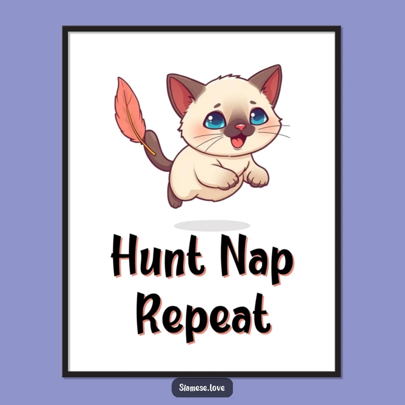 Funny Kawaii Siamese Cat Poster - Adorable Wall Art for a Laughing Cat Lover