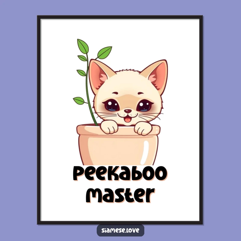 Funny Kawaii Siamese Cat Planter Poster: Charming Wall Art, Perfect Funny Gift