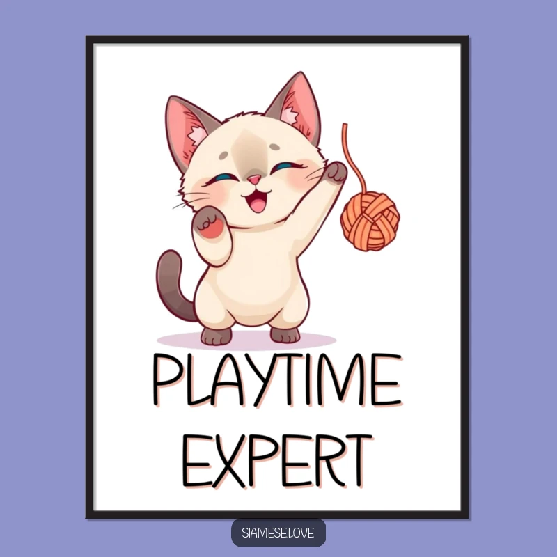 Funny Siamese Cat Yarn Poster: High-Energy Wall Art for Cat Lovers' Decor