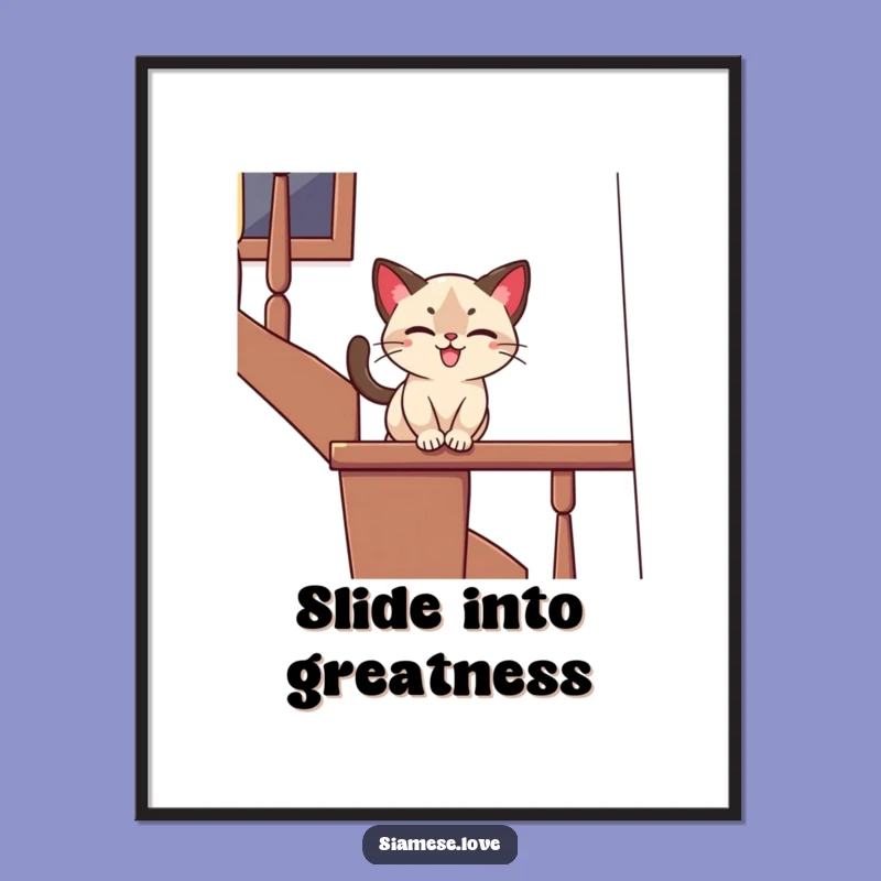 Funny Siamese Cat Banister Poster: Playful Art for Cat Enthusiasts