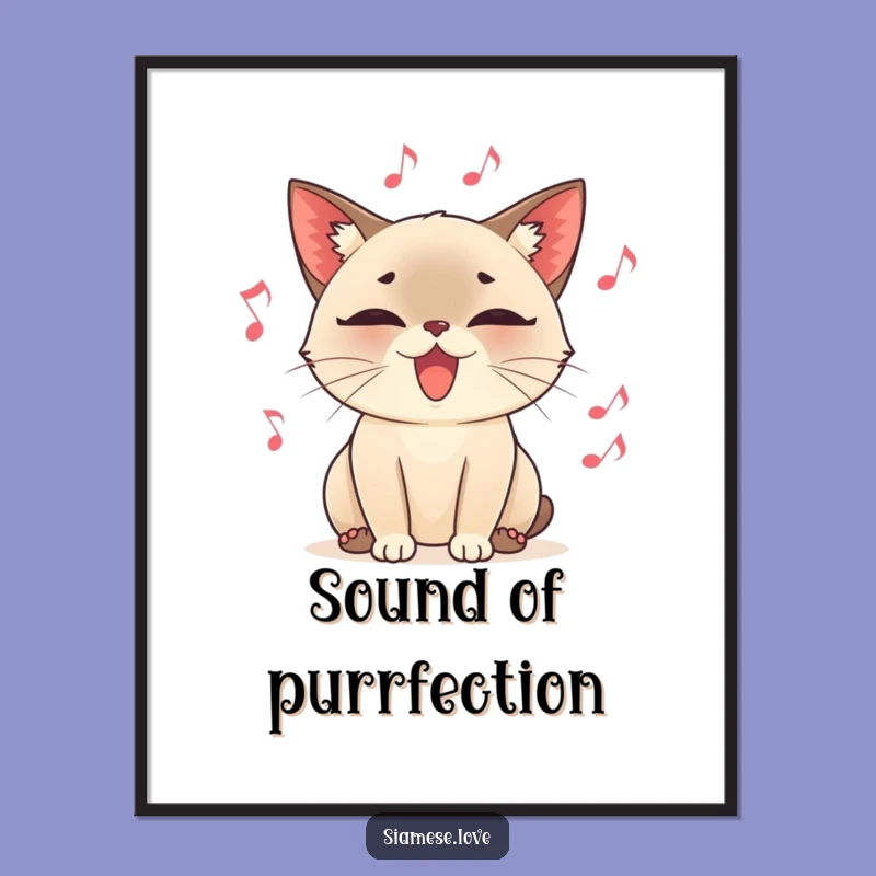 Funny Purring Cat Poster, Musical Notes Art, Whimsical Wall Decor Gift