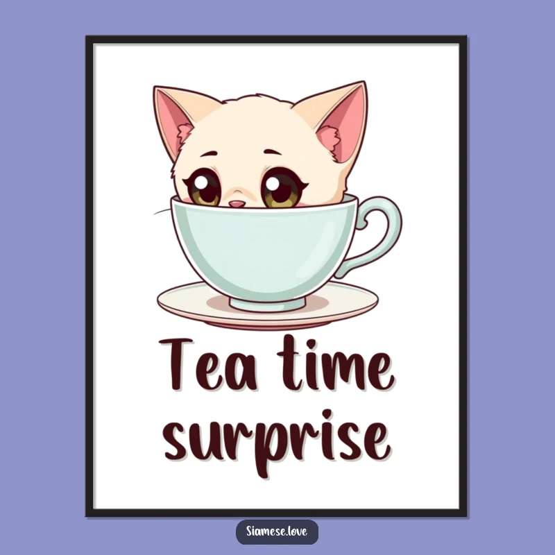 Funny Siamese Cat Tea Poster: Whimsical Wall Art for Curious Minds