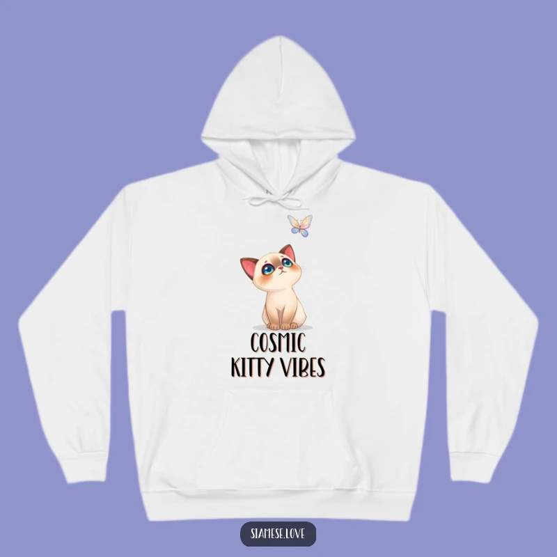 Cozy Funny Siamese Cat Hoodie: Enchanted by a Sparkling Butterfly - Warm Gift