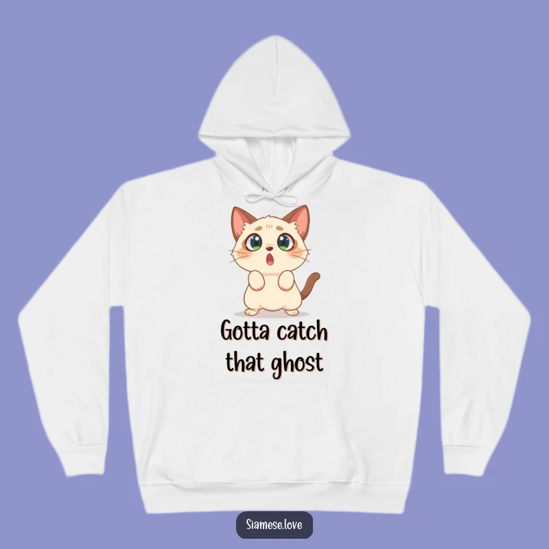 Cozy Funny Cat Hoodie - Surprised Siamese Pounce, Warm & Hilarious Gift