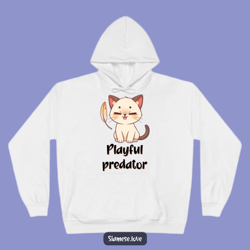 Funny Siamese Cat Feather Play Hoodie - Cozy & Mischievous Cartoon Gift