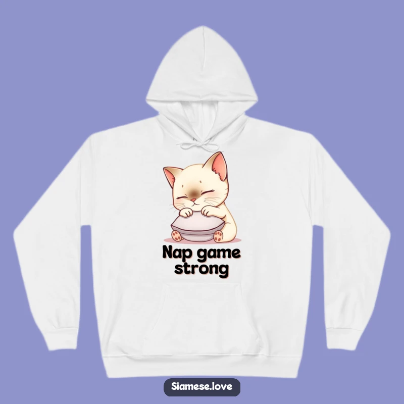 Funny Siamese Cat Hoodie: Cozy Kawaii Kitty Nuzzling Cushion for Warmth and Laughter