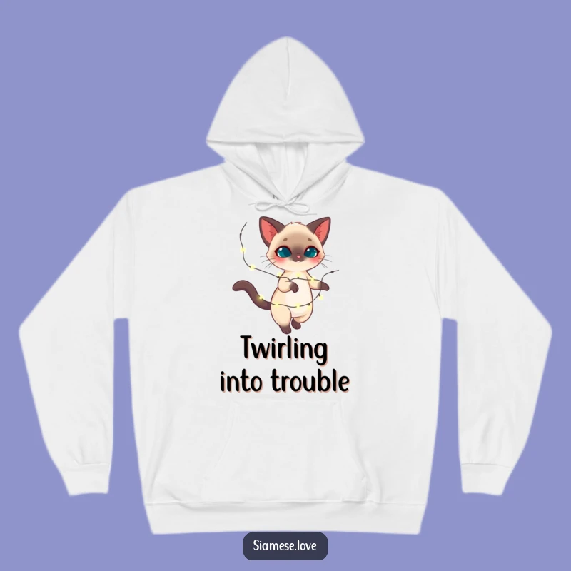 Funny Siamese Cat Twirling Lights Hoodie - Cozy Magical Feline Gift!