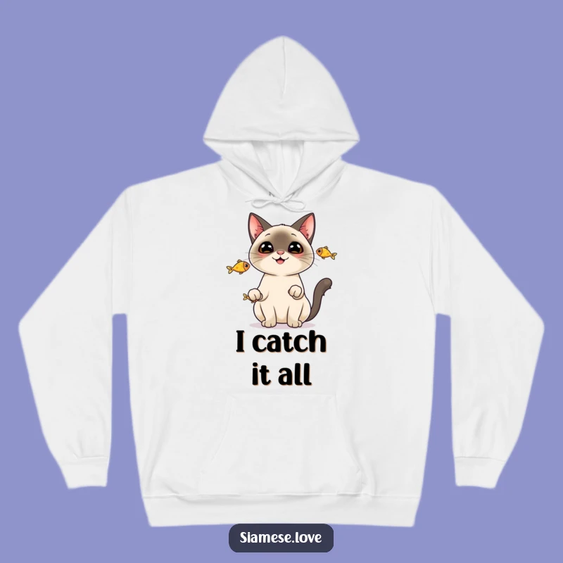 Funny Siamese Cat Fish Hoodie - Cozy Juggling Cat Apparel Gift