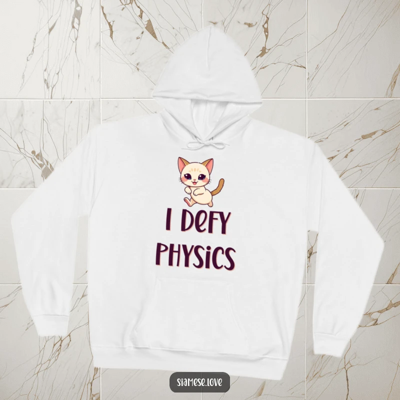 Funny Siamese Cat Hoodie: A stunning Siamese cat in a graceful mid-leap, radiating happiness and agility.