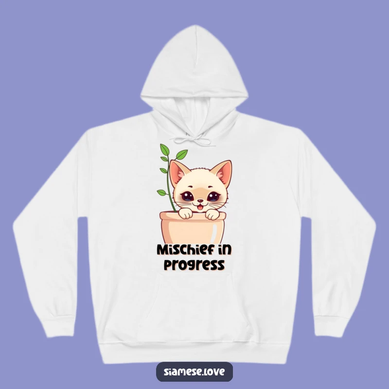 Cozy Funny Kawaii Siamese Cat Planter Hoodie: Warm and Sneaky Funny Gift