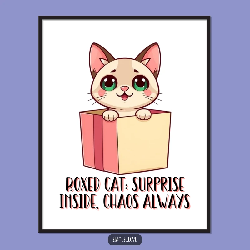 Funny Free Printable Wall Art: Surprise Cat Gift Box Downloadable Art